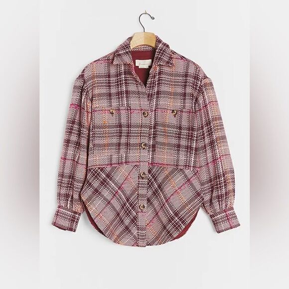 ANTHROPOLOGIE Hudson Plaid Shirt Jacket tweed Shacket NWT Large - Picture 2 of 10
